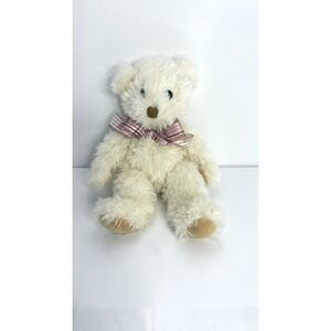 Douglas Cream Fuzzy Bear10" Plush Stuffed Animal Cuddle Toy Plaid Bow